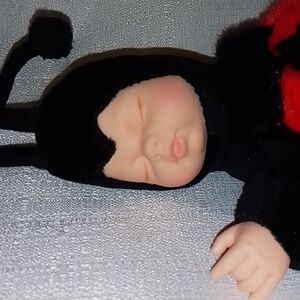 Vintage 1998  Anne Geddes 9" Lady Bug Sleeping Baby Doll Plush Vinyl Collectible